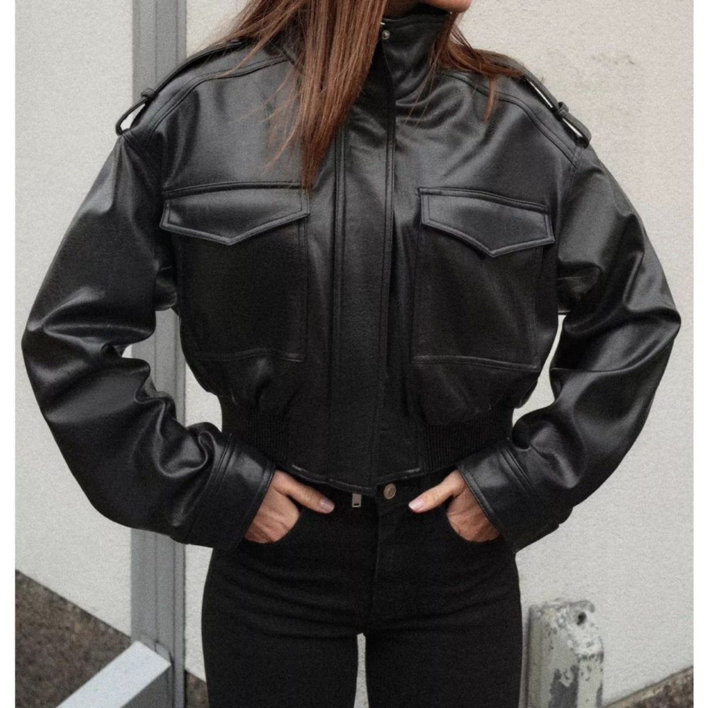 Zara faux leather jacket with tabs NWT